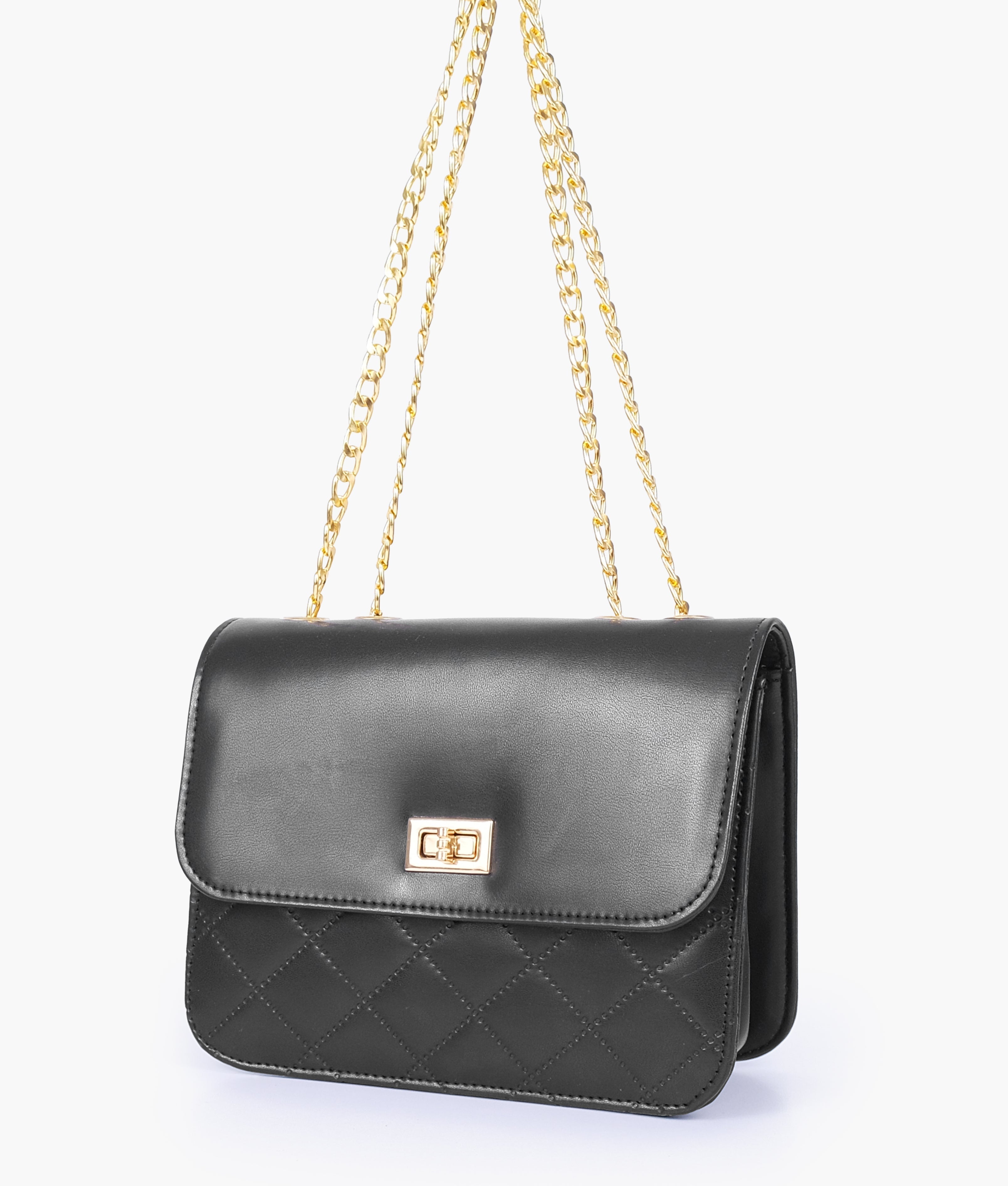 RTW Creation - Black quilted chain cross-body bag