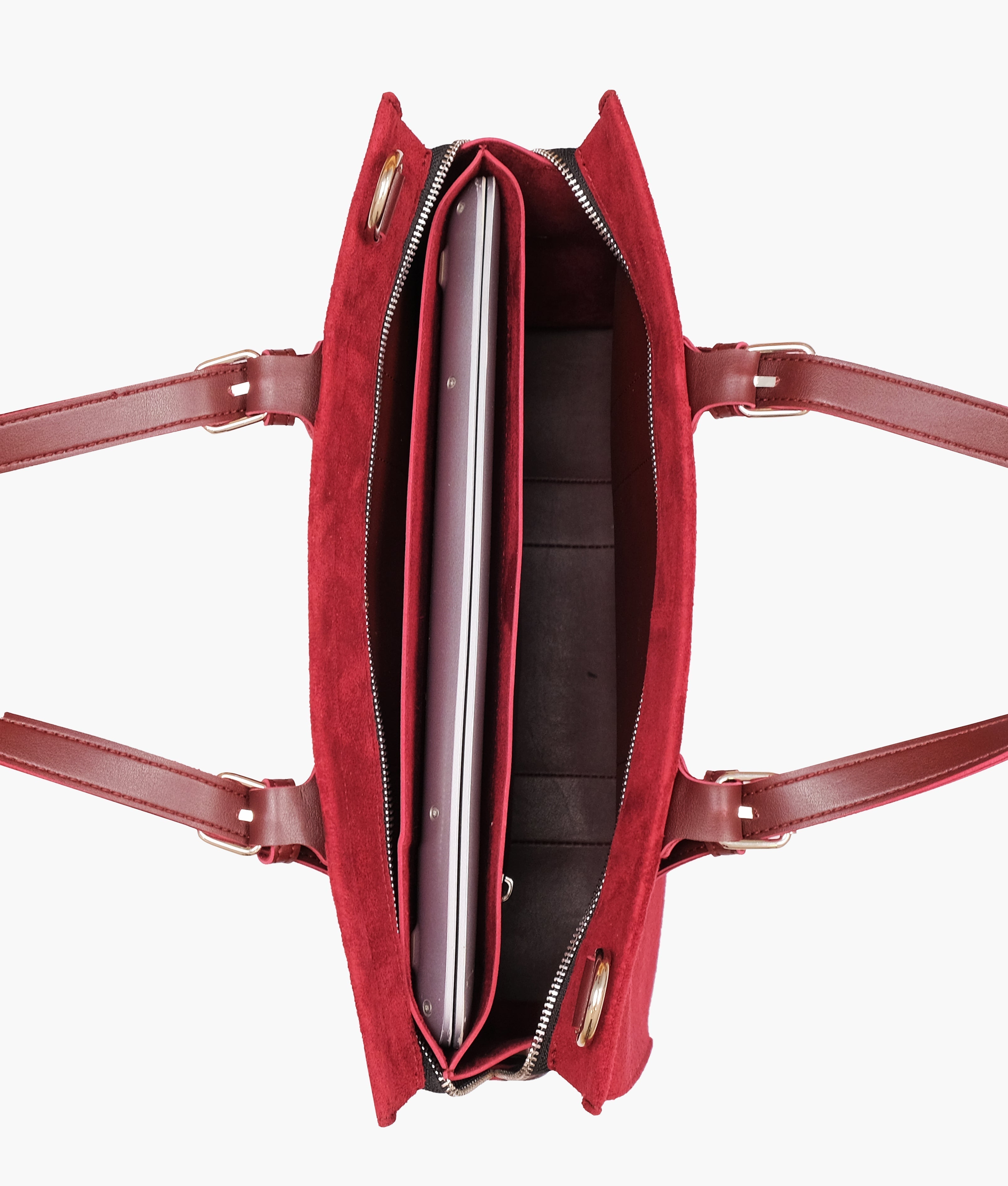 RTW Creation - Burgundy suede laptop bag with sleeve