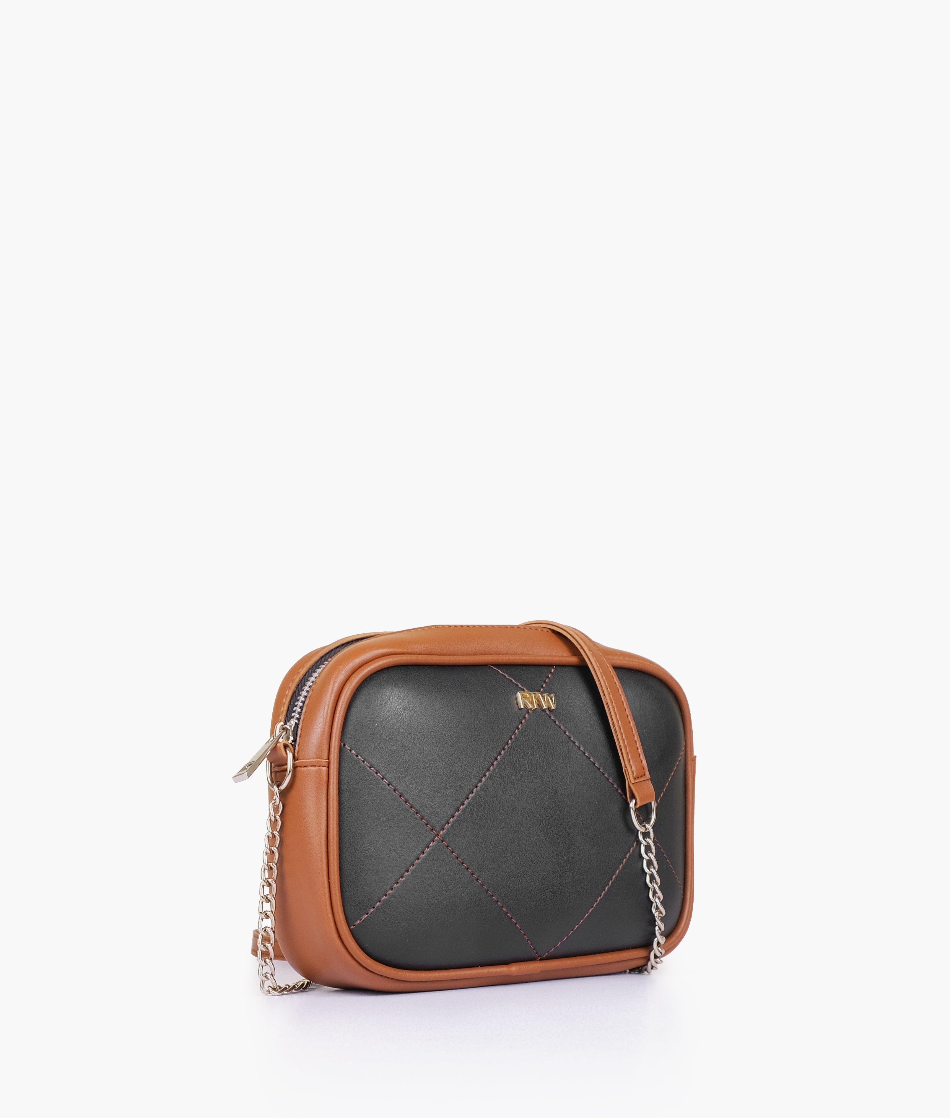RTW Creation - Black and brown mini quilted crossbody bag